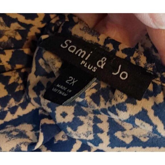 Sami & Jo Peasant Blouse - Navy & Tan - Size 2X - Picture 9 of 9